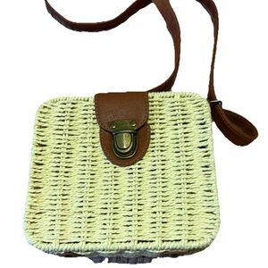 Straw Crochet Woven Crossbody Bag Natural Women Tan Brown Buckle